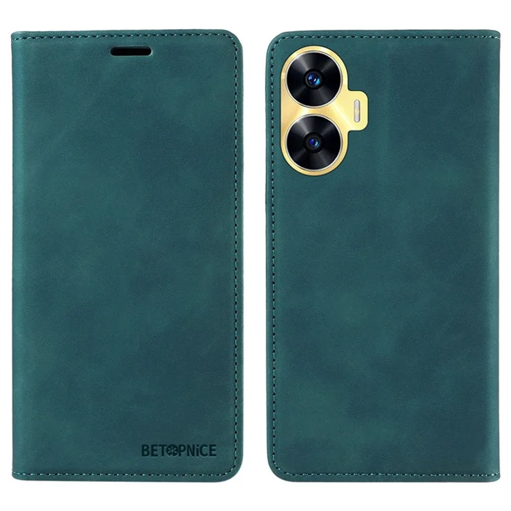BETOPNICE 003 RFID Blocking Wallet Case for Realme C55 4G , PU Leather Stand Phone Cover - Green