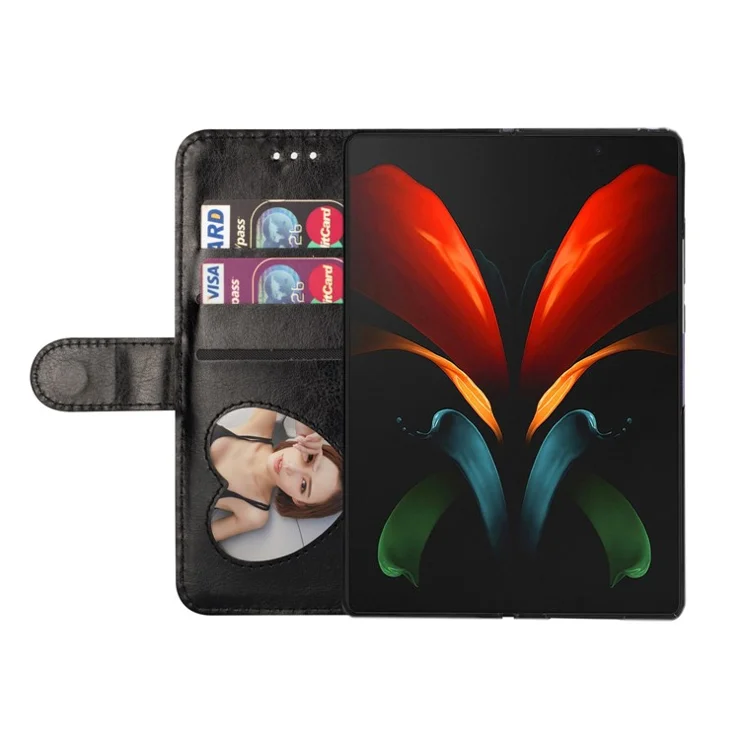 For Samsung Galaxy Z Fold5 5G PC+PU Leather Phone Stand Case Zippered Wallet Glittery Phone Cover - Black