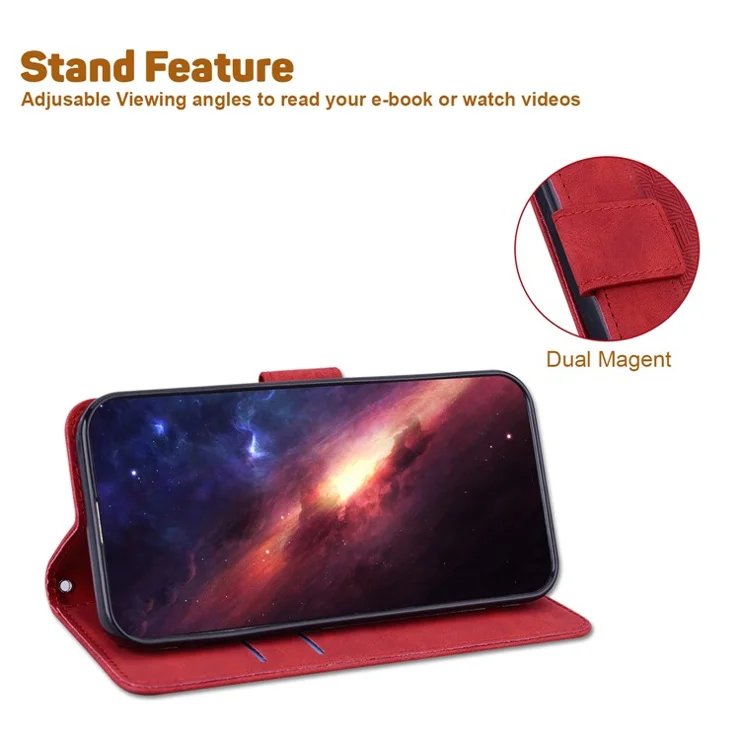 For Samsung Galaxy M54 5G / F54 5G Wallet PU Leather Cover Geometry Imprinted Stand Phone Case - Red