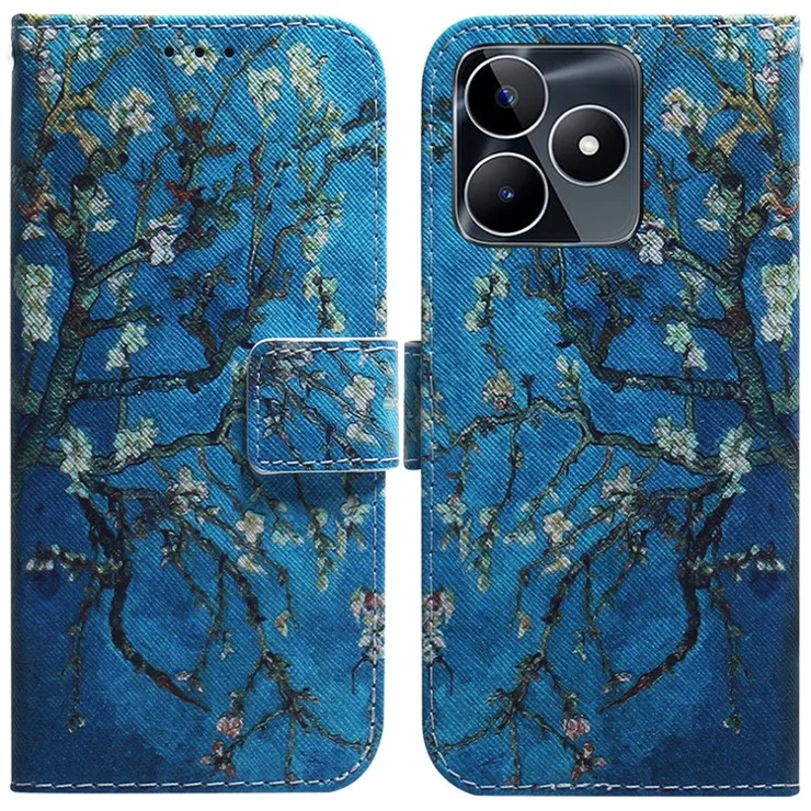 Flip Cover for Realme C53 (Global) / C53 (India) / C51 / Narzo N53 4G , PU Leather Pattern Printed Stand Wallet Phone Shell - Apricot Flowers