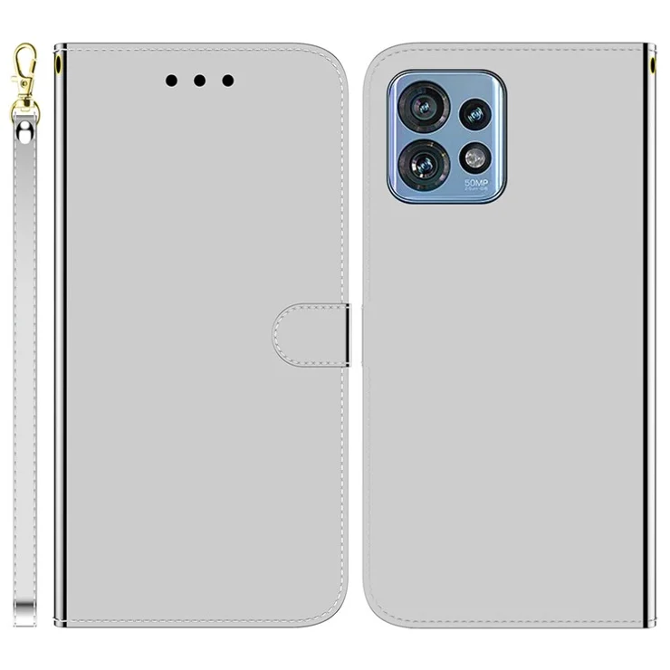 For Motorola Moto X40 / Edge+ (2023) / Edge 40 Pro 5G Leather Wallet Case Mirror-Like Surface Phone Cover with Stand - Silver