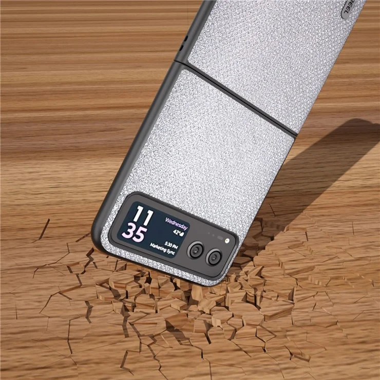 ABEEL For Motorola Razr 40 5G Rhinestone Texture Phone Case PU Leather + Hard PC Shell Ultra Thin Cover - Silver