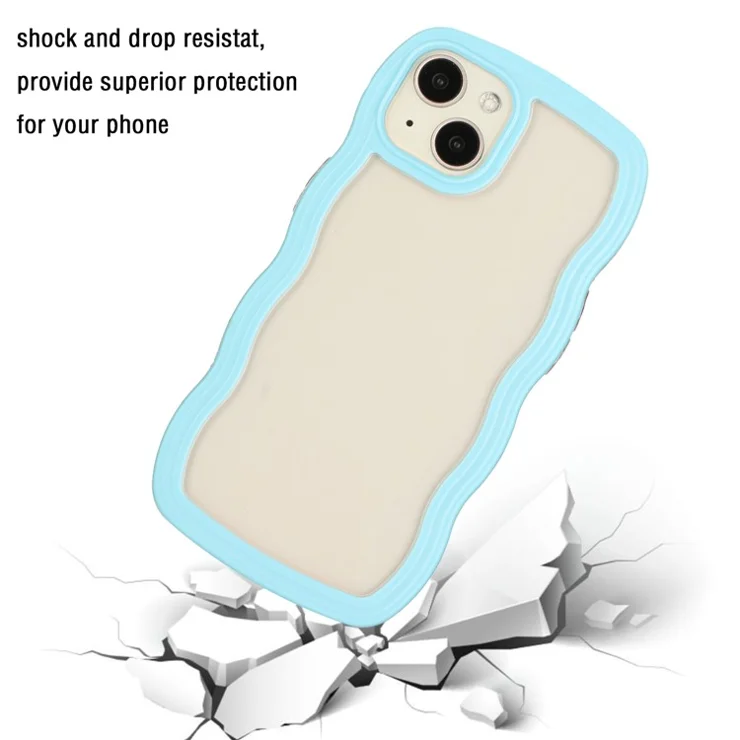For iPhone 15 Plus PC + TPU Clear Phone Case Detachable Wave Frame Shockproof Cover - Blue
