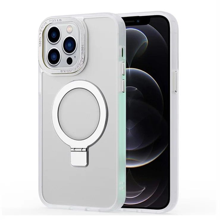 Magnetic Case for iPhone 12 Pro Max , Kickstand TPU+PC Matte Phone Cover Compatible with MagSafe - White