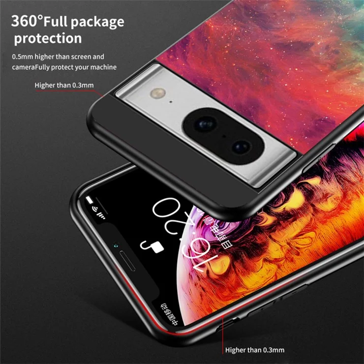For Google Pixel 8 Starry Sky Pattern Case Tempered Glass+PC+TPU Anti-Scratch Phone Cover - Color Starry Sky