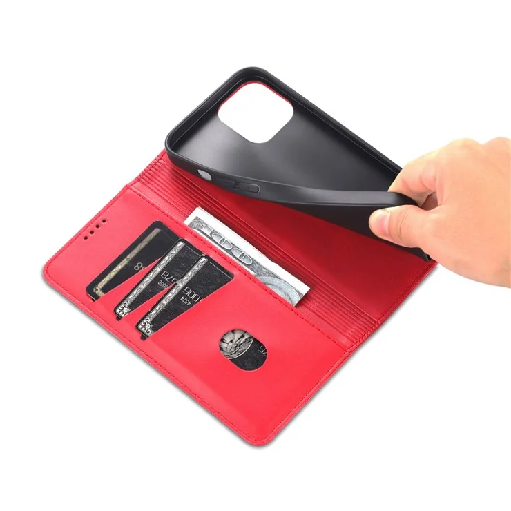 AZNS For iPhone 15 Plus Anti-scratch PU Leather Case Stand Wallet Phone Cover - Red