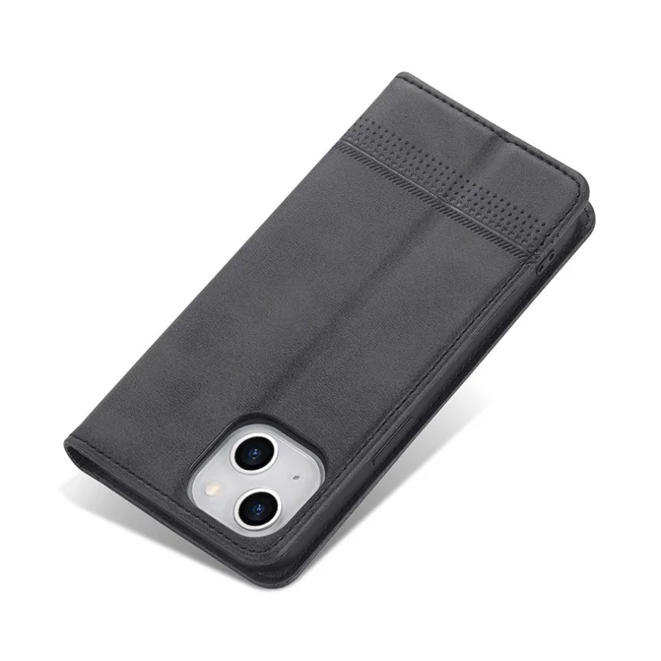AZNS For iPhone 15 Plus Anti-scratch PU Leather Case Stand Wallet Phone Cover - Black