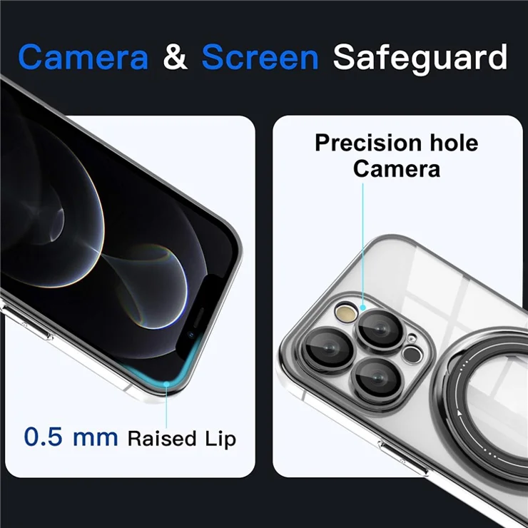 PC+TPU Phone Case for iPhone 12 Pro Max , Rotatable Ring Kickstand Cover Compatible with MagSafe - Purple