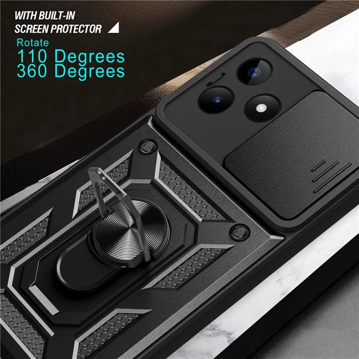 For Realme C53 (Global) / C53 (India) / C51 / Narzo N53 4G Rear Lens Protection Phone Case PC+TPU Anti-scratch Cover with Kickstand - Rose Gold