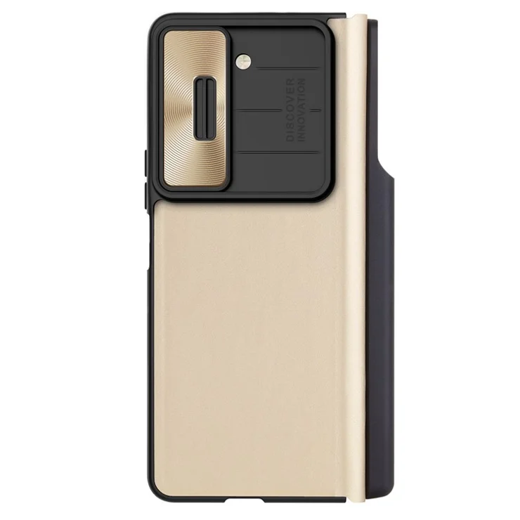 NILLKIN Qin Pro Series for Samsung Galaxy Z Fold5 5G PU Leather Case Slide Camera Protection Phone Cover with Pen Slot - Gold