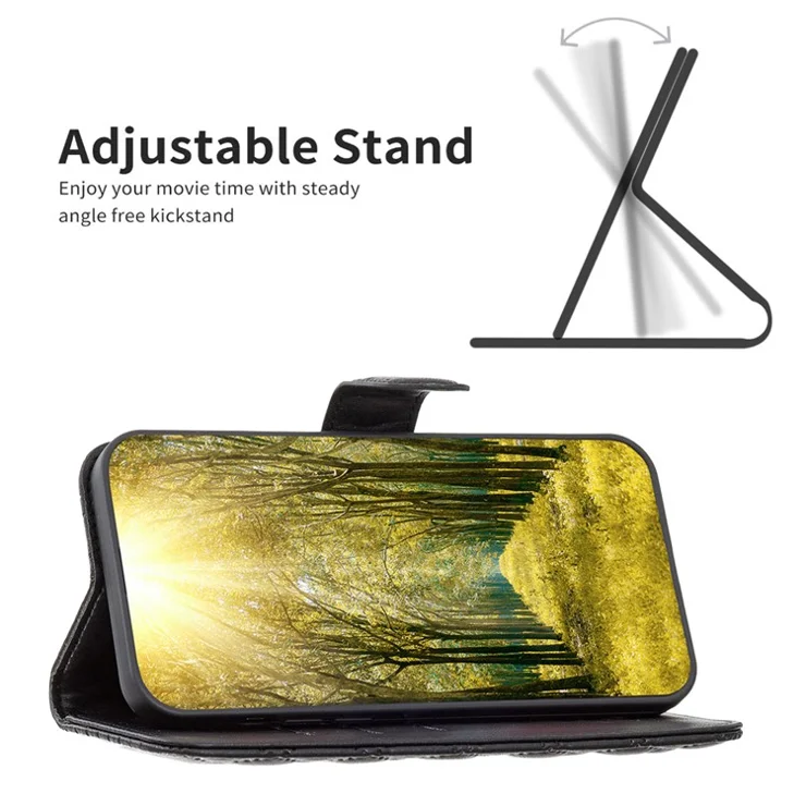 BINFEN COLOR BF Style-14 for Nokia G310 Wallet Cover Shell Imprinted Stand PU Leather Phone Case - Black