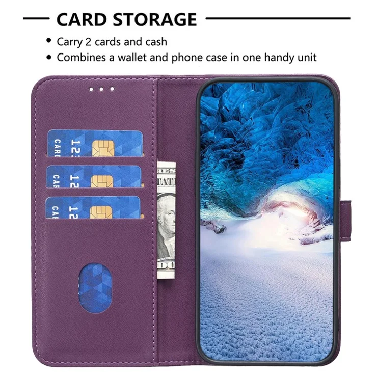 BINFEN COLOR BF17 Cell Phone Cover for Nokia G42 Wallet Stand TPU+PU Leather Phone Case - Dark Purple