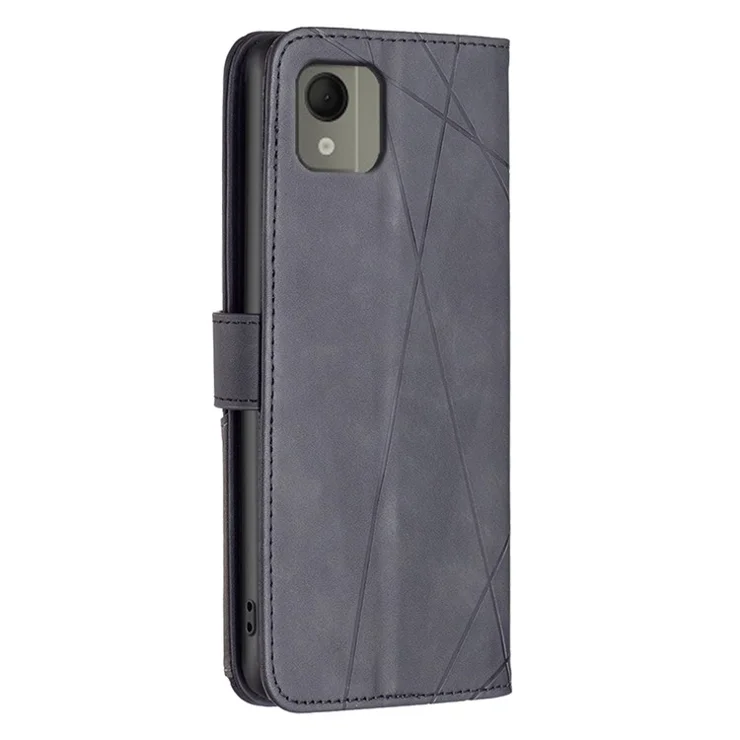 BINFEN COLOR For Nokia C110 Phone Cases Wallet Stand Geometry Imprinted Leather Cover - Black