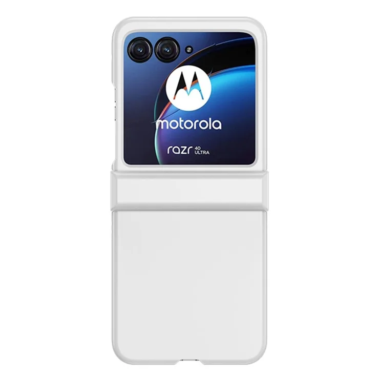 For Motorola Razr 40 Ultra 5G Phone Case Hinge Design PC Cover with Tempered Glass Rear Screen Protector - White