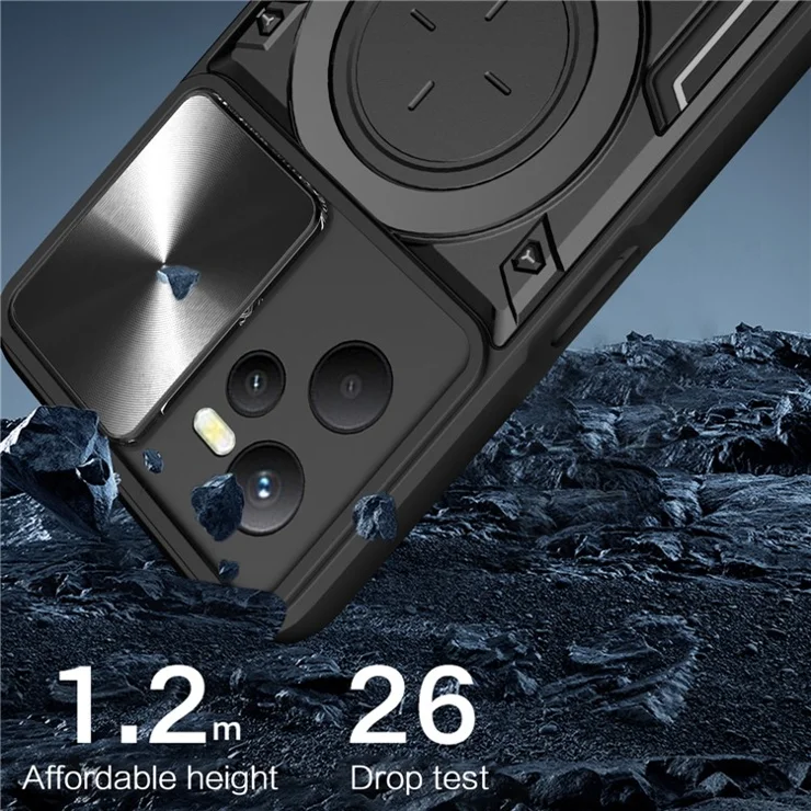 For Realme C35 4G / Narzo 50A Prime Rotatable Kickstand Anti-drop Cover Slide Camera Lid PC+TPU Phone Case - Purple