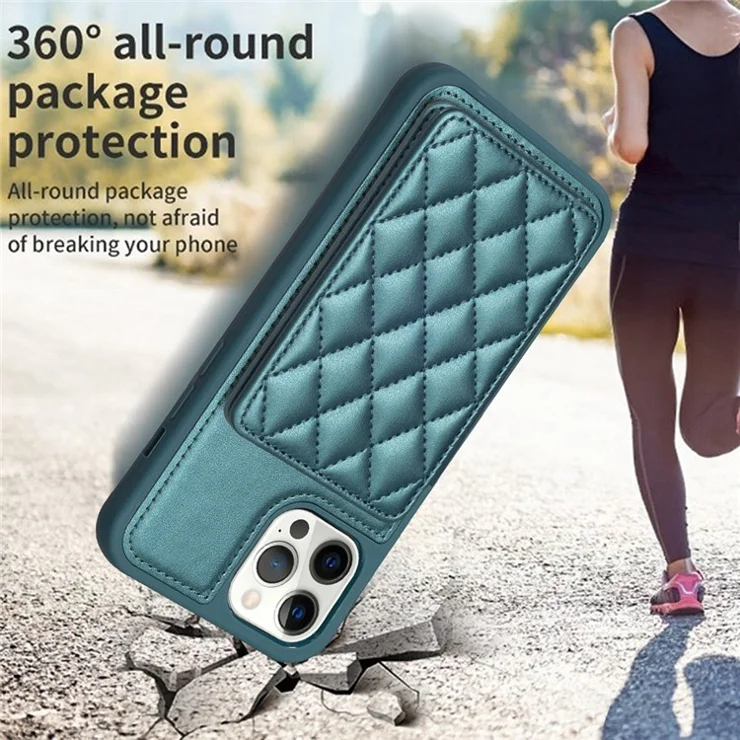 BF25 For iPhone 12 Pro Max 6.7 inch Card Slots Kickstand Phone Anti-scratch Case Leather Coated TPU Cover - Green