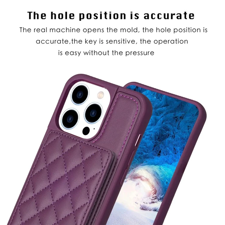 BF25 Leather Coated TPU Cover for iPhone 13 Pro Max 6.7 inch Card Slots Kickstand Phone Anti-scratch Case - Dark Purple