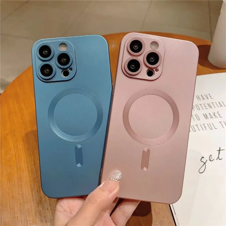 For iPhone 13 Pro 6.1 inch Rubberized TPU Anti-scratch Case Compatible with MagSafe Phone Cover with Lens Film - Silver