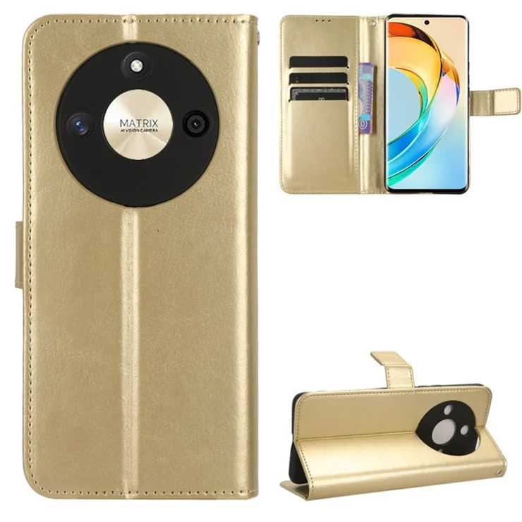 For Honor X50 Crazy Horse Texture Leather Phone Stand Case Anti-Scratch Cell Phone Shell Wallet Cover - Gold