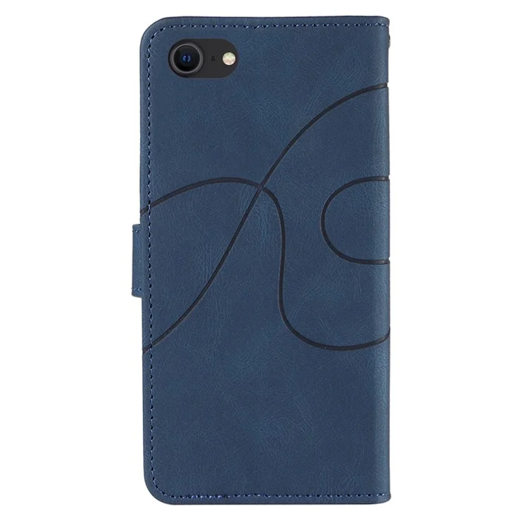 Leather Case for iPhone 6 / 6s / 7 / 8 / SE (2020) / SE (2022) , Imprinted Line Wallet Stand Phone Cover - Blue