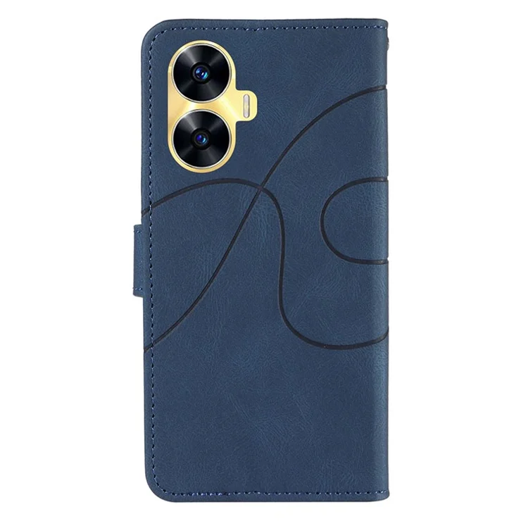 For Realme C55 Imprinted Line Phone Leather Case Stand Wallet Phone Cover - Blue