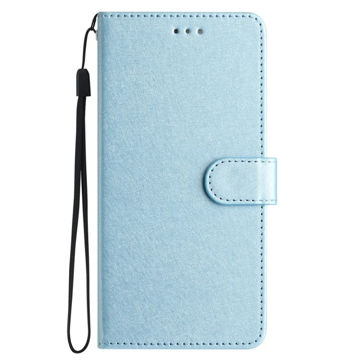 Silk Texture Flip Phone Case For Motorola Moto G52 4G / G82 5G , Wallet PU Leather Stand Cover with Hand Strap - Sky Blue