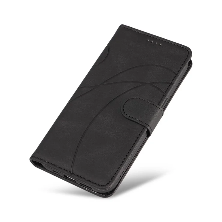 For Samsung Galaxy A22 5G (EU Version) A22S PU Leather Phone Case Imprinted Line Wallet Stand Shell - Black