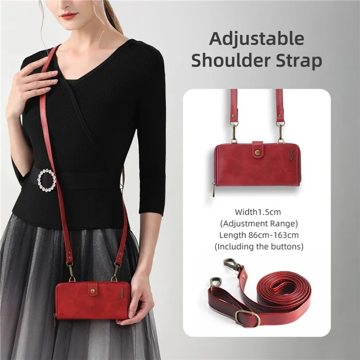 MEGSHI 020 Series for Samsung Galaxy A14 4G / 5G Leather Phone Case Detachable 2-in-1 Wallet Stand Cover - Red