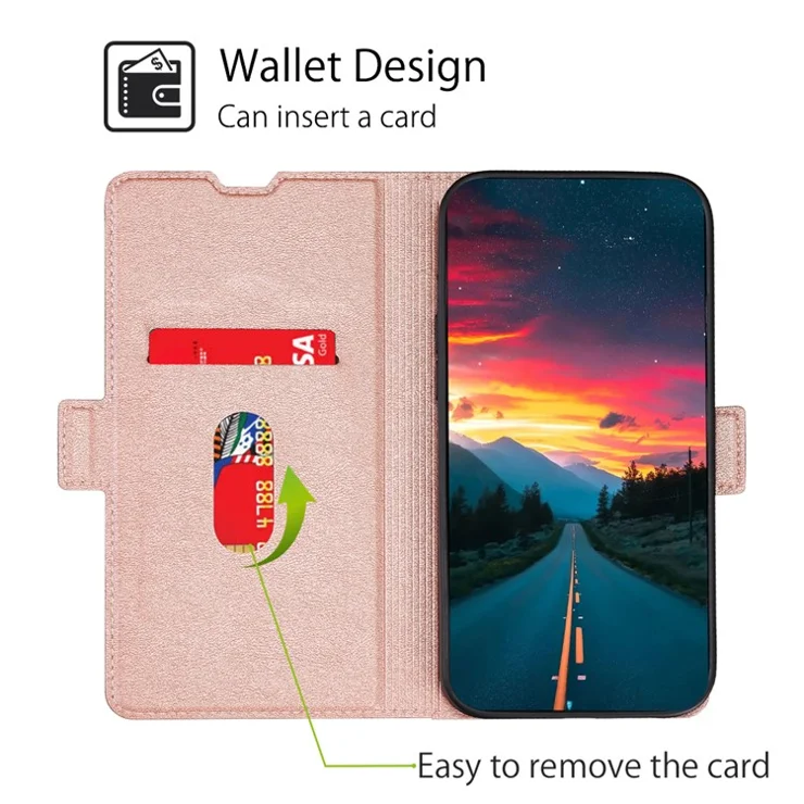 For Honor 90 Pro Phone Stand Case PU Leather Shockproof Card Slot Design Phone Cover - Rose Gold