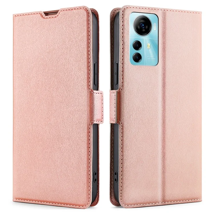 For ZTE Blade V41 Smart Dustproof Phone Cover Stand Phone Case PU Leather Shockproof Card Slot Design Shell - Rose Gold