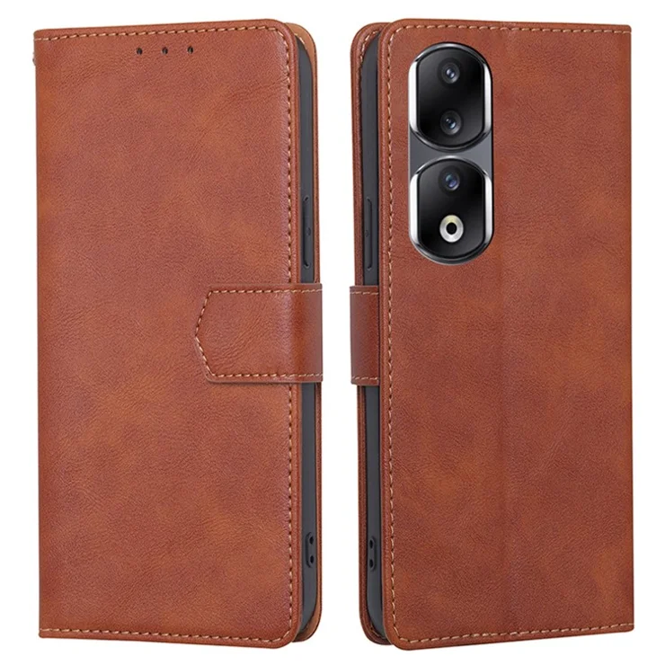 For Honor 90 Pro Cell Phone Cover PU Leather RFID Blocking Wallet Case Cowhide Texture Stand Shell - Brown