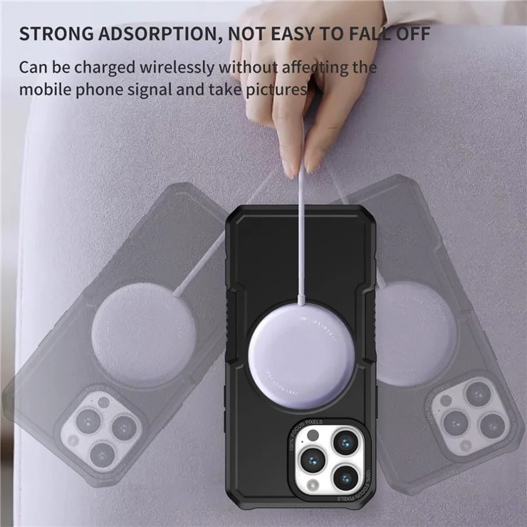 For iPhone 15 Pro Max PC+TPU Rugged Shockproof Case Magnetic Phone Cover Compatible with Magsafe - Black