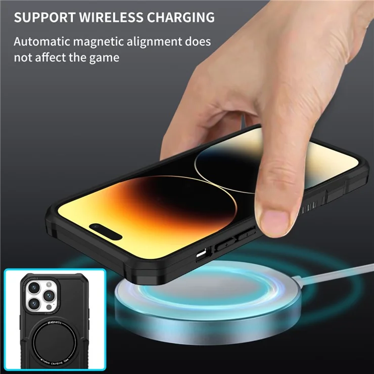 For iPhone 15 Pro Max PC+TPU Rugged Shockproof Case Magnetic Phone Cover Compatible with Magsafe - Black
