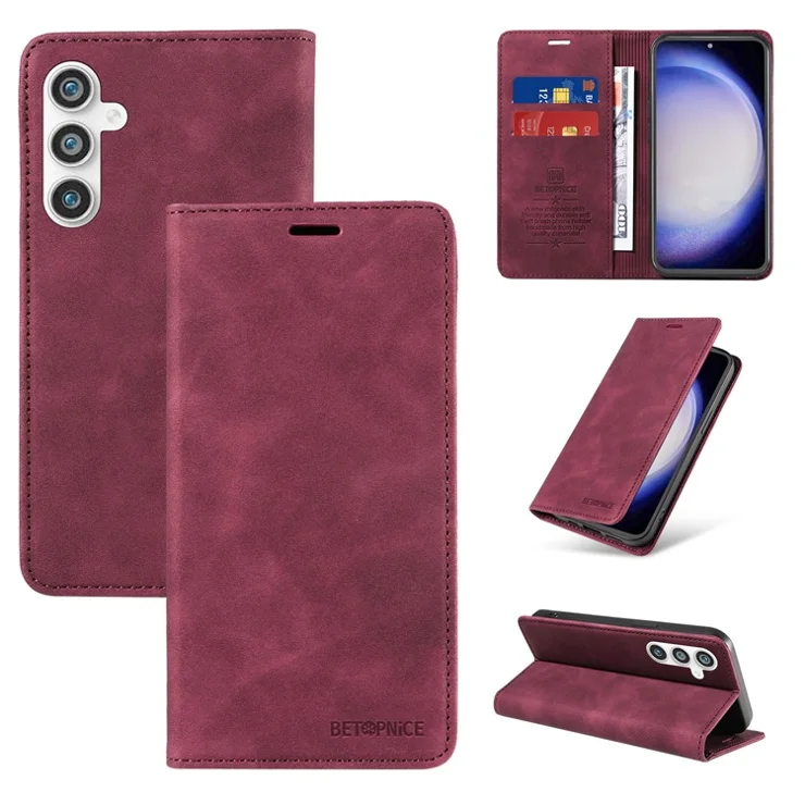BETOPNICE 003 Stand Phone Case For Samsung Galaxy S23 FE PU Leather Flip Cover RFID Blocking Wallet - Red