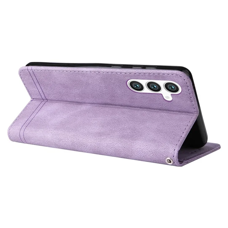 For Samsung Galaxy S23 FE Leather Wallet Cases Skin Touch Phone Cover Stand with Strap - Purple