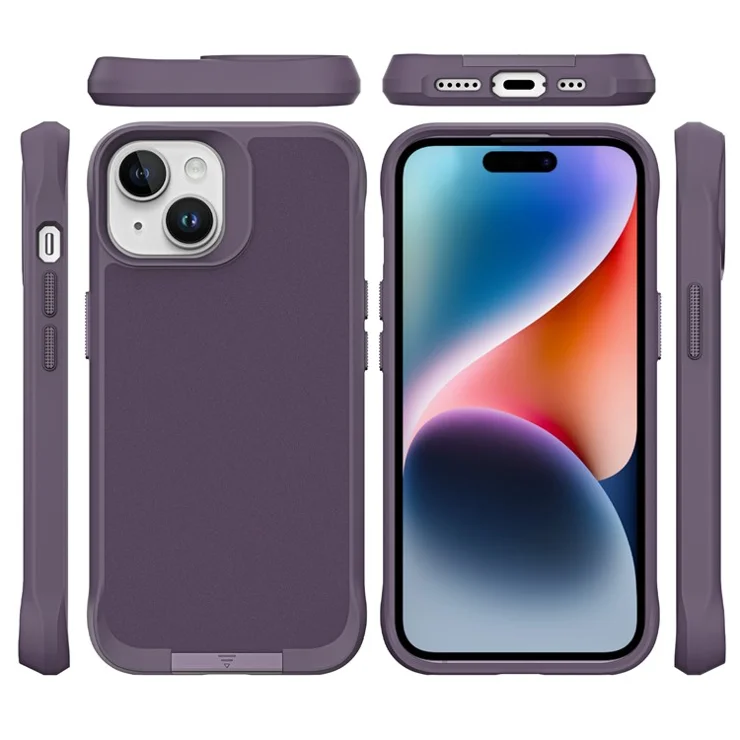 Taurustar Series For iPhone 14 Plus Case Compatible with MagSafe PC+TPU Phone Shell with Kickstand - Dark Purple