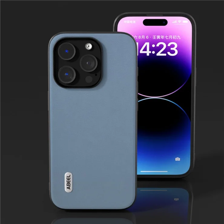 ABEEL For iPhone 15 Pro Max Protective Slim Case Textured PU Leather+TPU Phone Cover - Blue