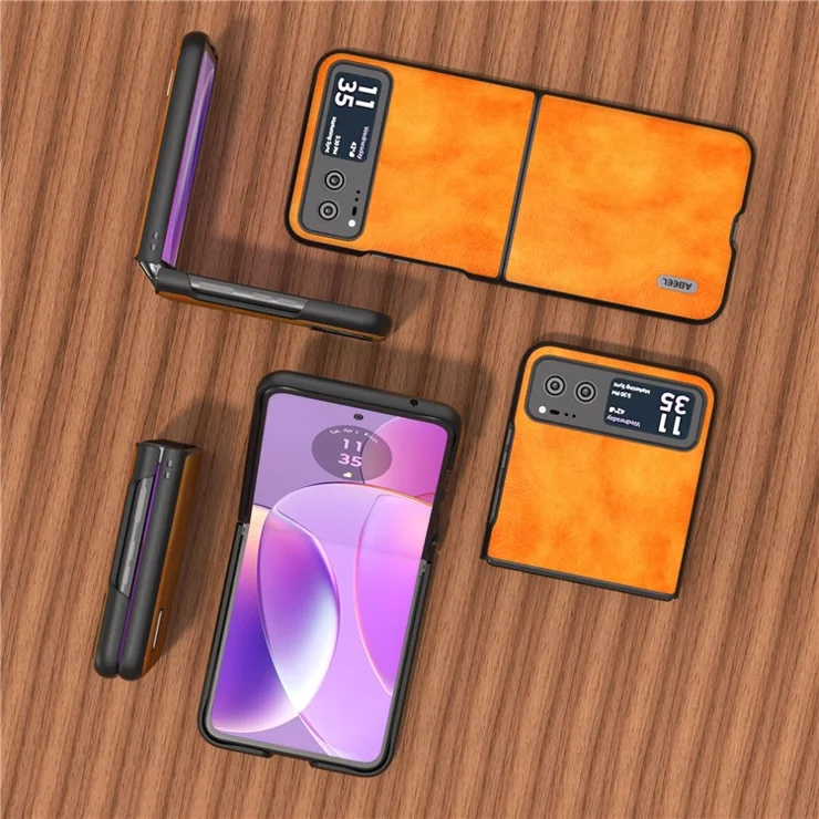ABEEL Phone Case for Motorola Razr 40 5G Drop-Proof Litchi Texture PU Leather Coated PC Cover - Orange