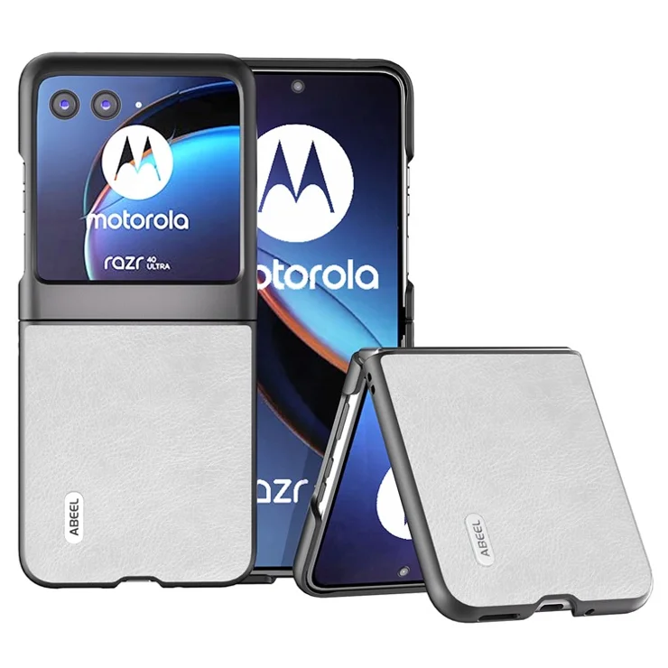 ABEEL For Motorola Razr 40 Ultra 5G PU Leather Coated PC Phone Case Litchi Texture Anti-Drop Protective Cover - White