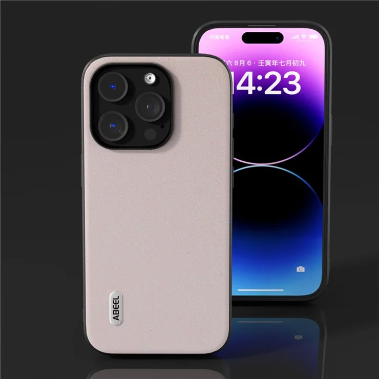 ABEEL For iPhone 14 Pro Glitter Phone Case PU Leather Coated TPU Anti-scratch Cover - White