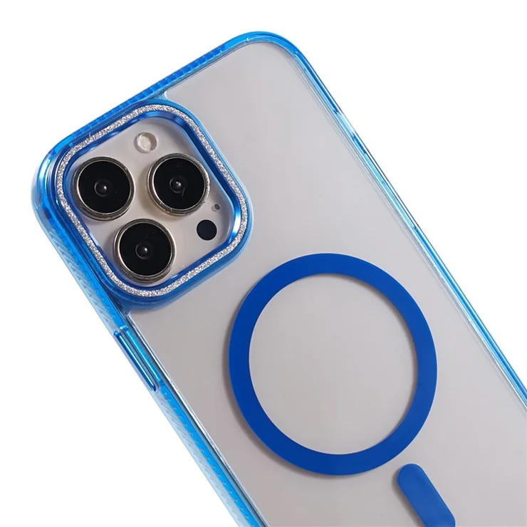 For iPhone 12 Pro / 12 Compatible with MagSafe Phone Case TPU+PC+Aluminum Alloy Phone Cover Magnetic Shell - Blue
