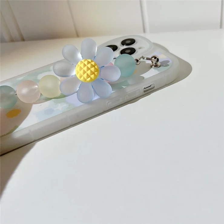 For iPhone 12 / 12 Pro Flower Pattern Phone Case Flexible TPU Cell Phone Cover with Bead Chain