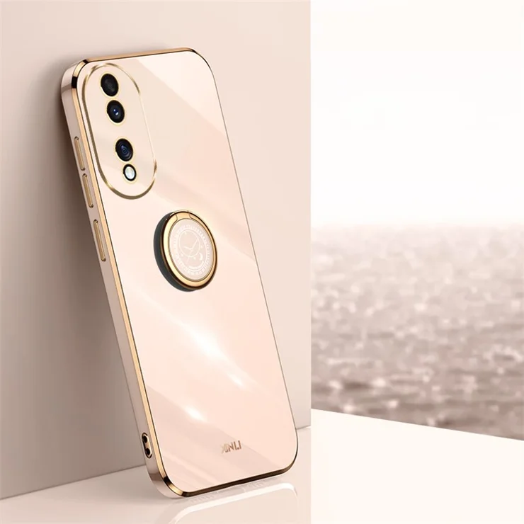 XINLI For Honor 90 Electroplated TPU Back Cover Anti-scratch Phone Case with Ring Kickstand - Pink