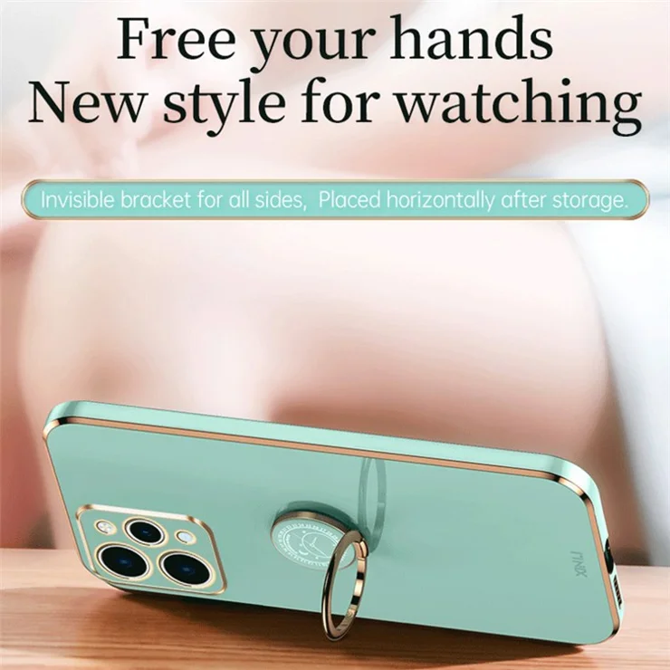 XINLI For Xiaomi Redmi 12 4G Electroplated Phone Case Ring Kickstand TPU Back Cover - Pink