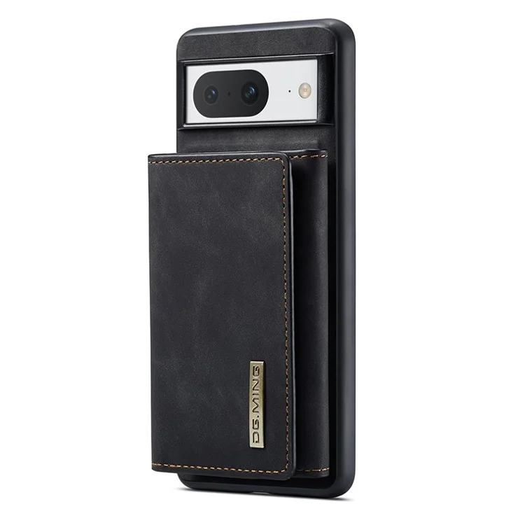 DG.MING M1 Series For Google Pixel 8 Magnetic Wallet Kickstand Phone Case Anti-drop PC+TPU+Leather Coated Back Cover - Black