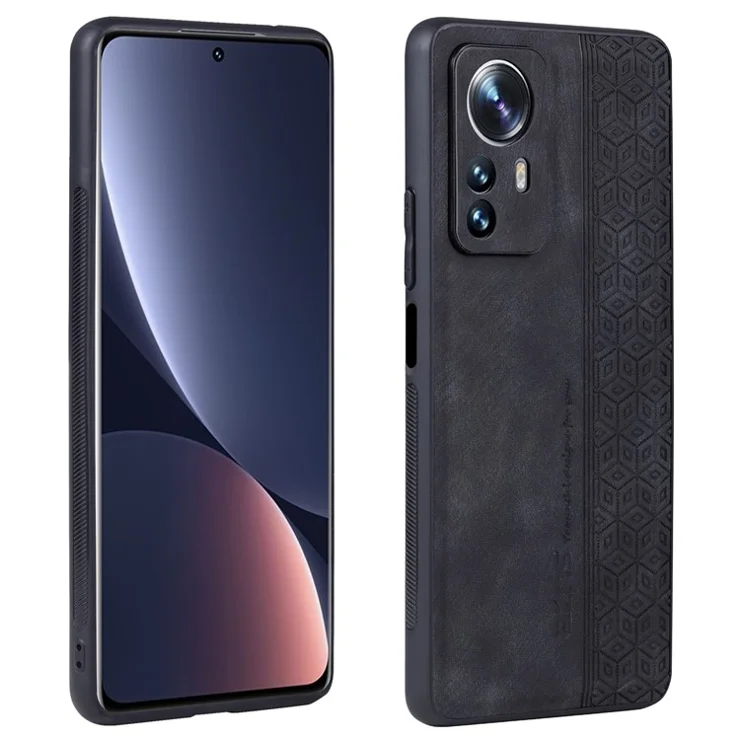 AZNS For Xiaomi Redmi Note 12S 4G Imprinted Protective Phone Case PU Leather Coated TPU Cover - Black
