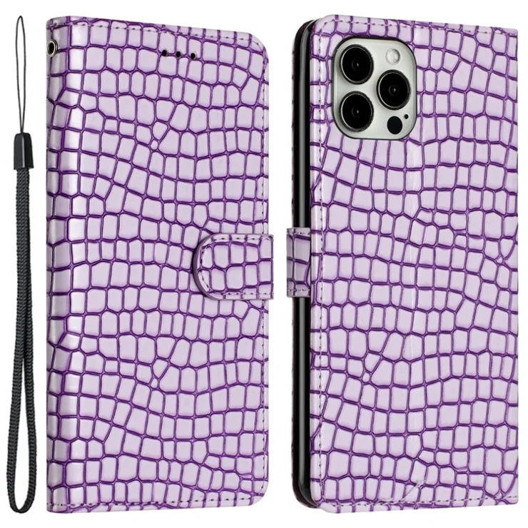 Phone Wallet Case for iPhone 13 Pro Max 6.7 inch , Crocodile Texture Flip Shell PU Leather Stand Cover with Hand Strap - Purple