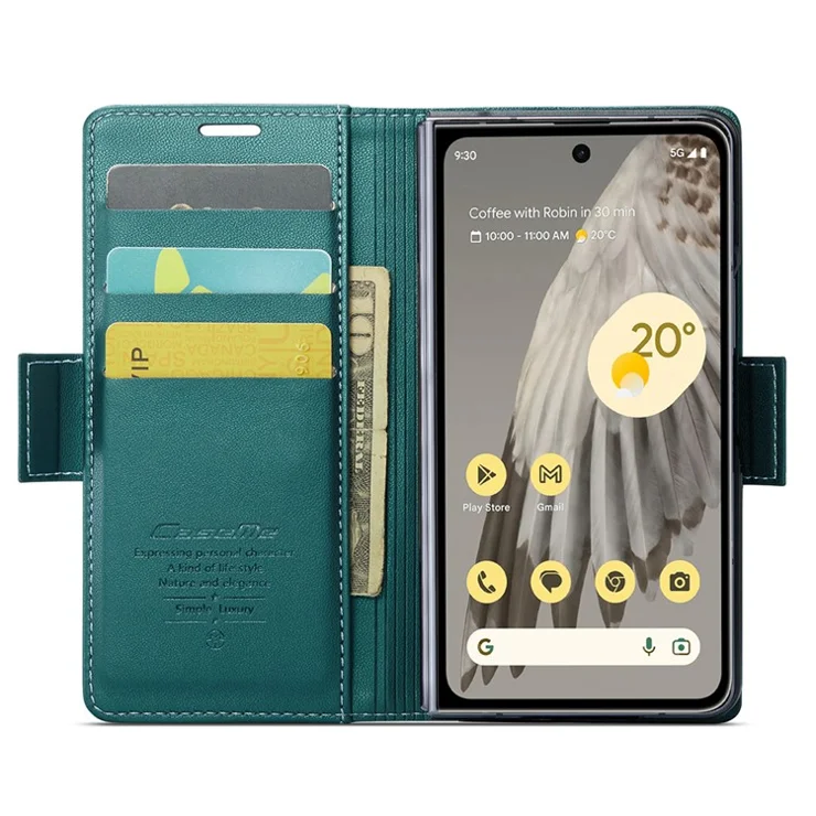 For Google Pixel Fold Leather Case CASEME 023 RFID Blocking 3 Card Slot Mobile Cover - Green
