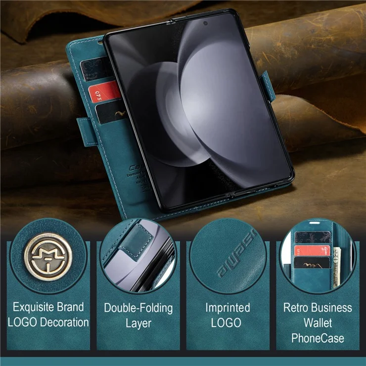 CASEME 013 Series For Samsung Galaxy Z Fold5 5G Wallet Leather Phone Case Stand Phone Cover - Blue