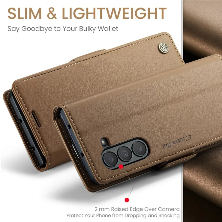 For Samsung Galaxy Z Fold5 5G Leather Case CASEME 023 RFID Blocking 3 Card Slot Mobile Cover - Brown